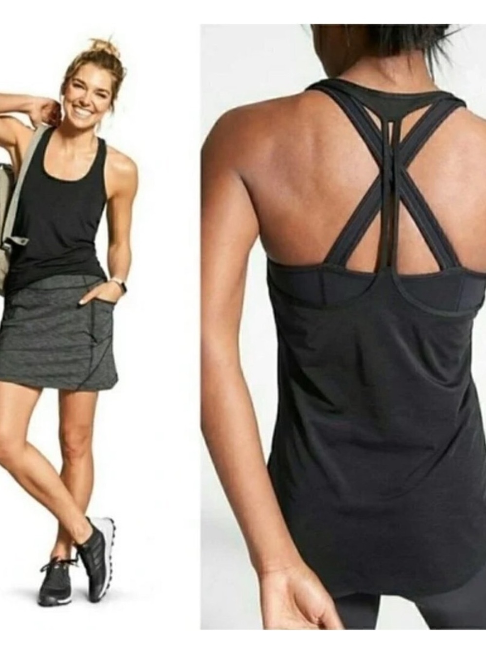 Athleta Black Strappy Crisscross Sports Bra Tank 2-in-1 Integrated Sport Top